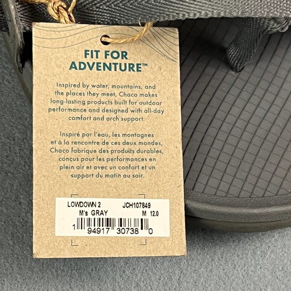 Chaco Sandal Men\'s 12 M Sandal Lowdown 2 Gray New In Box, Hiking Outdoor
